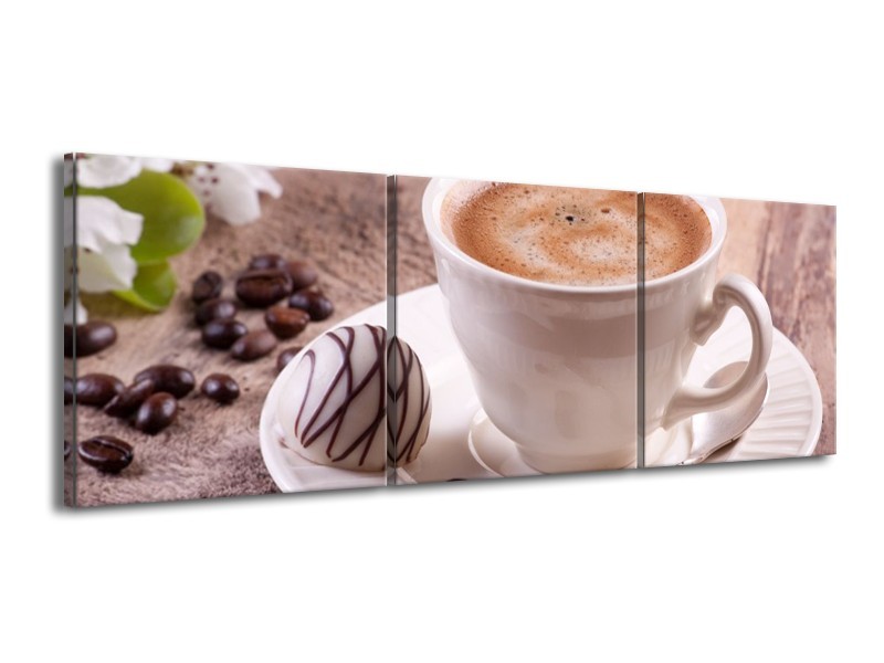 Canvas schilderij Koffie | Wit, Bruin | 150x50cm 3Luik