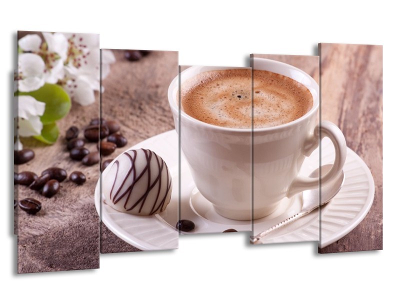 Canvas schilderij Koffie | Wit, Bruin | 150x80cm 5Luik