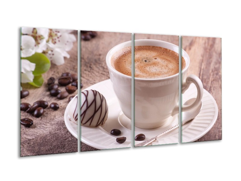 Canvas schilderij Koffie | Wit, Bruin | 160x80cm 4Luik
