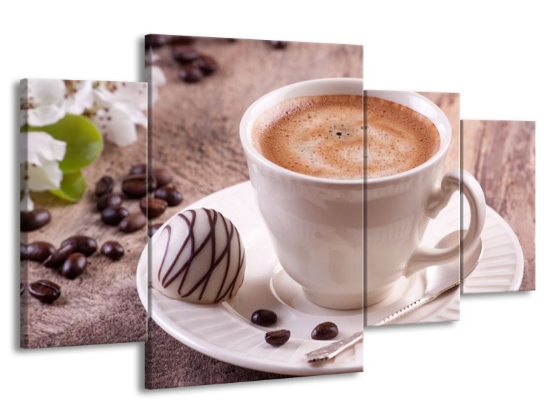 Canvas schilderij Koffie | Wit, Bruin | 160x90cm 4Luik