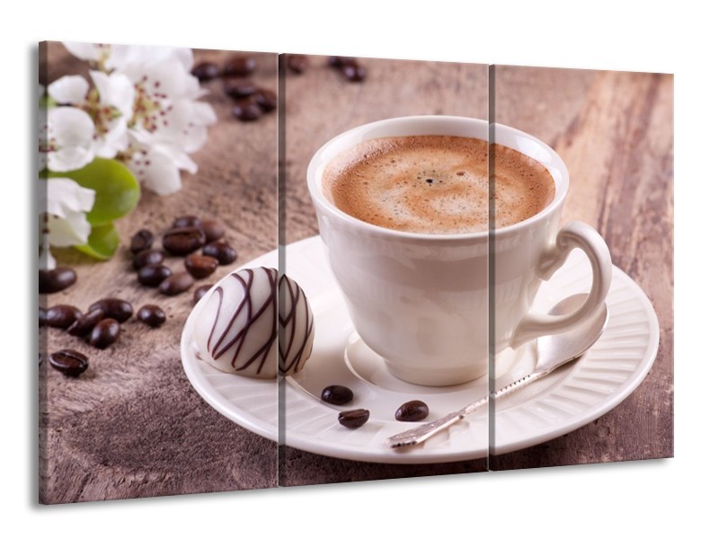 Canvas schilderij Koffie | Wit, Bruin | 165x100cm 3Luik