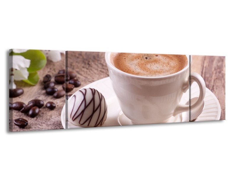 Canvas schilderij Koffie | Wit, Bruin | 170x50cm 3Luik