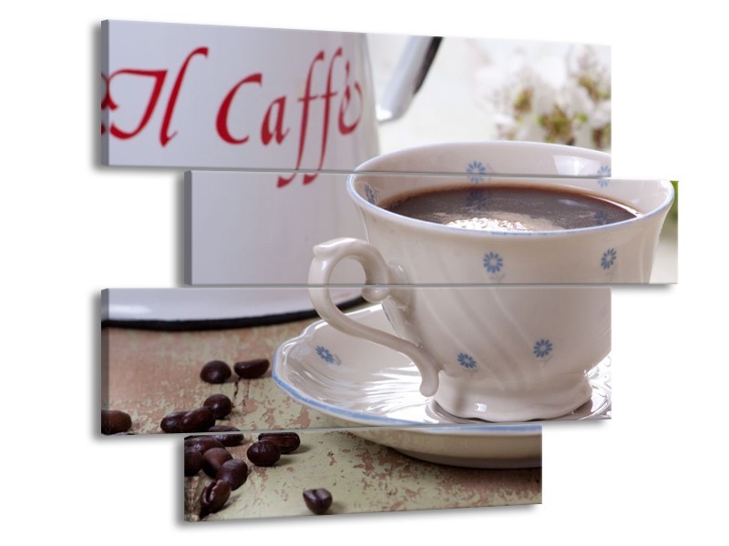 Canvas schilderij Koffie | Wit, Bruin | 115x85cm 4Luik