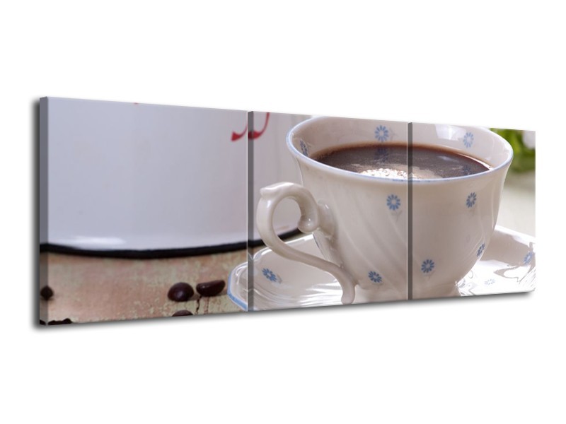 Canvas schilderij Koffie | Wit, Bruin | 120x40cm 3Luik