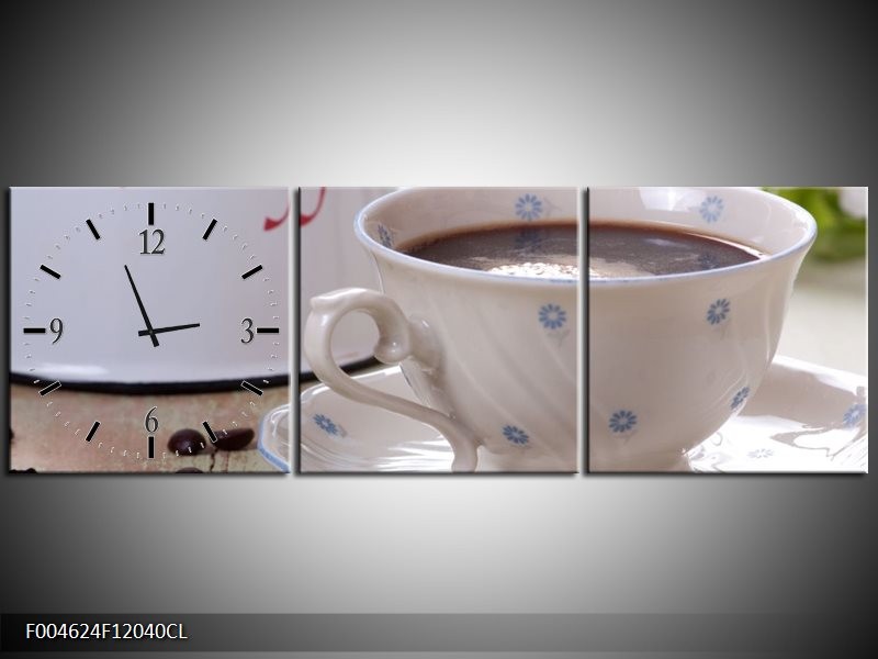 Klok schilderij Koffie | Wit, Bruin | 120x40cm 3Luik