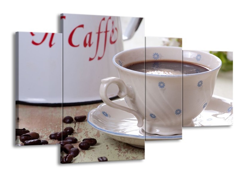Canvas schilderij Koffie | Wit, Bruin | 120x75cm 4Luik