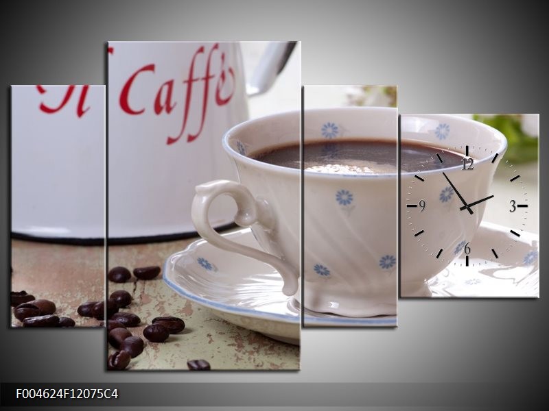 Klok schilderij Koffie | Wit, Bruin | 120x75cm 4Luik