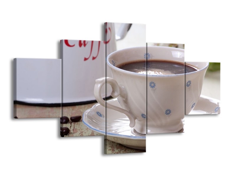 Canvas schilderij Koffie | Wit, Bruin | 125x70cm 5Luik