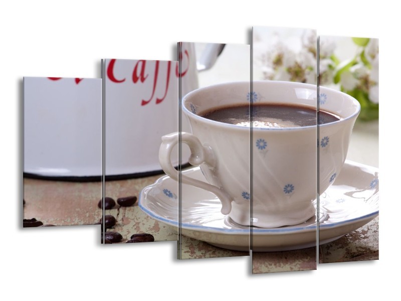 Canvas schilderij Koffie | Wit, Bruin | 150x100cm 5Luik