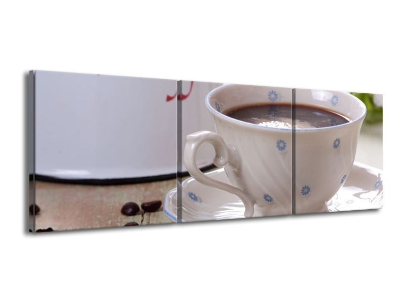 Canvas schilderij Koffie | Wit, Bruin | 150x50cm 3Luik
