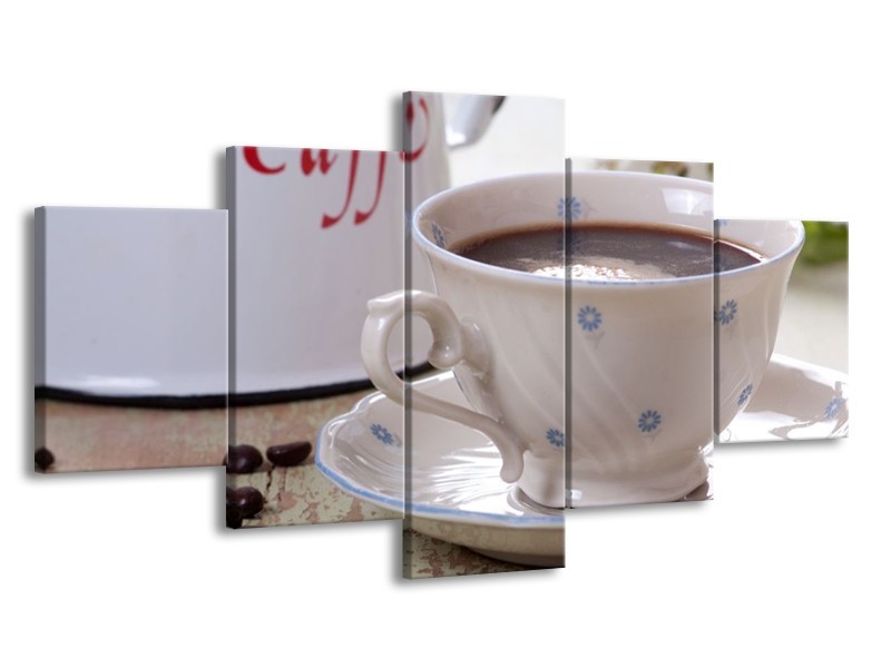 Canvas schilderij Koffie | Wit, Bruin | 150x80cm 5Luik