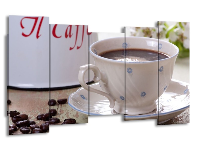 Canvas schilderij Koffie | Wit, Bruin | 150x80cm 5Luik