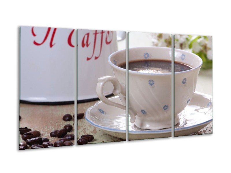 Canvas schilderij Koffie | Wit, Bruin | 160x80cm 4Luik