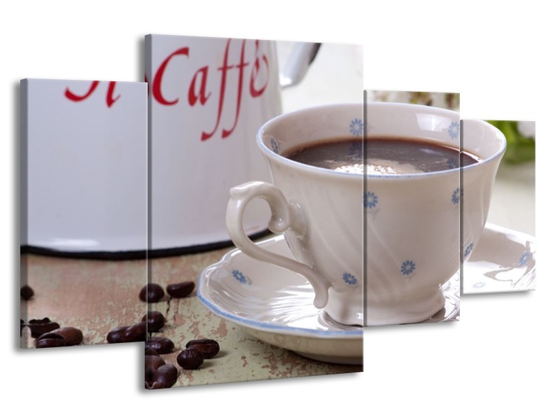 Canvas schilderij Koffie | Wit, Bruin | 160x90cm 4Luik