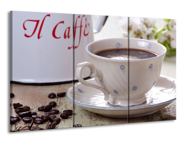 Canvas schilderij Koffie | Wit, Bruin | 165x100cm 3Luik