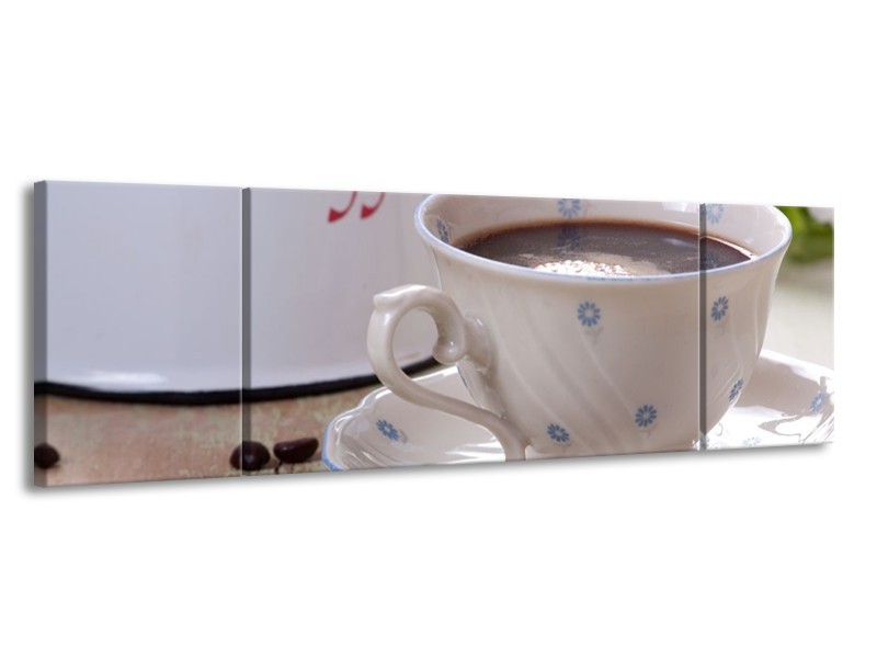 Canvas schilderij Koffie | Wit, Bruin | 170x50cm 3Luik