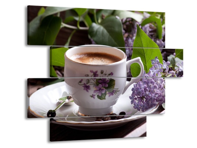 Canvas schilderij Koffie | Wit, Bruin | 115x85cm 4Luik