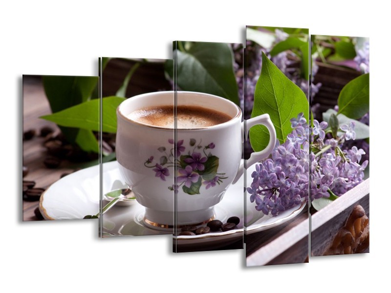 Canvas schilderij Koffie | Wit, Bruin | 150x100cm 5Luik