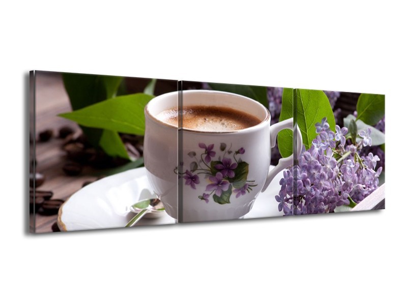 Canvas schilderij Koffie | Wit, Bruin | 150x50cm 3Luik