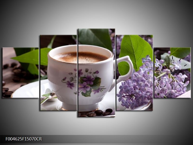 Klok schilderij Koffie | Wit, Bruin | 150x70cm 5Luik