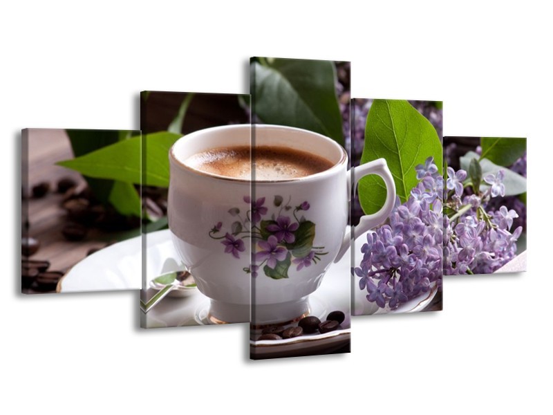 Canvas schilderij Koffie | Wit, Bruin | 150x80cm 5Luik