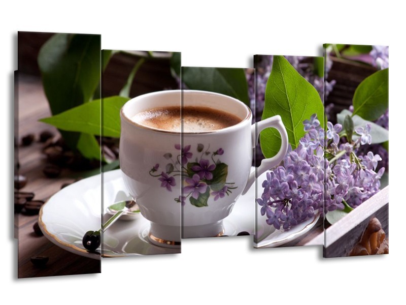 Canvas schilderij Koffie | Wit, Bruin | 150x80cm 5Luik