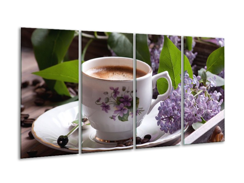 Canvas schilderij Koffie | Wit, Bruin | 160x80cm 4Luik