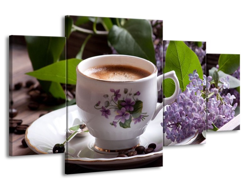 Canvas schilderij Koffie | Wit, Bruin | 160x90cm 4Luik