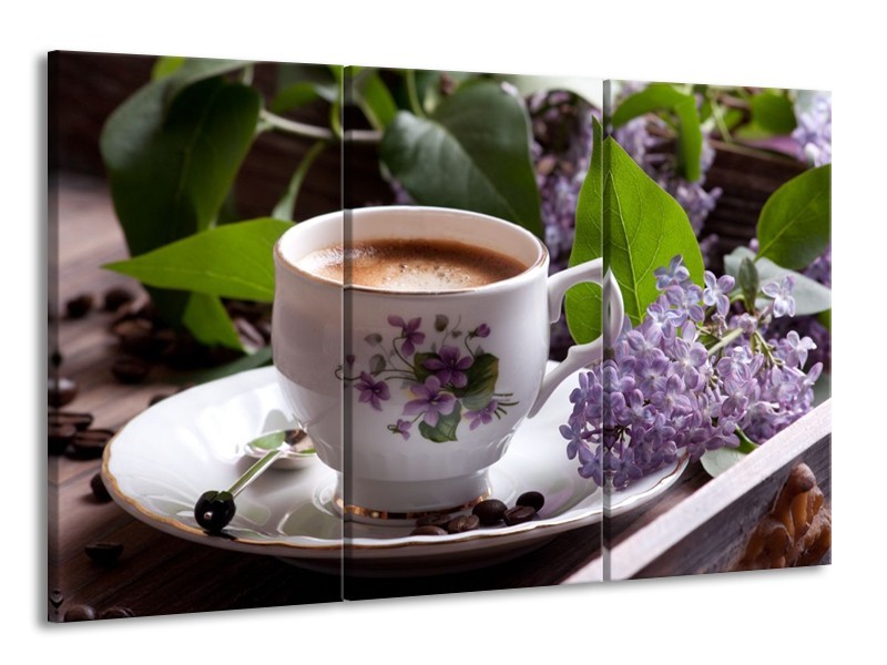 Canvas schilderij Koffie | Wit, Bruin | 165x100cm 3Luik