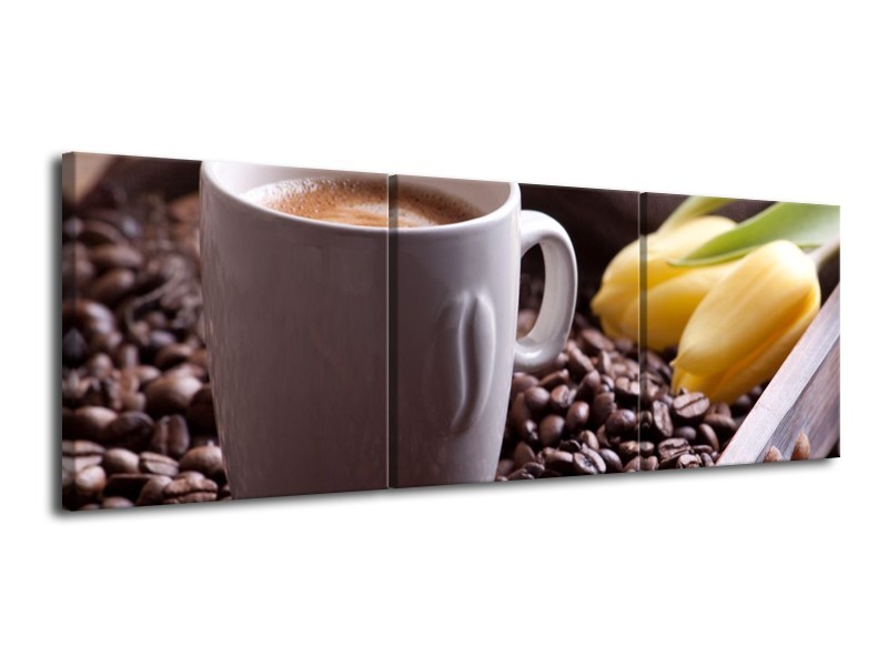 Canvas schilderij Koffie | Wit, Bruin | 120x40cm 3Luik
