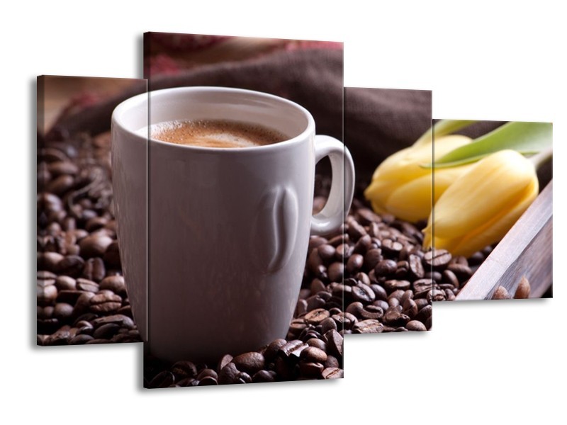 Canvas schilderij Koffie | Wit, Bruin | 120x75cm 4Luik