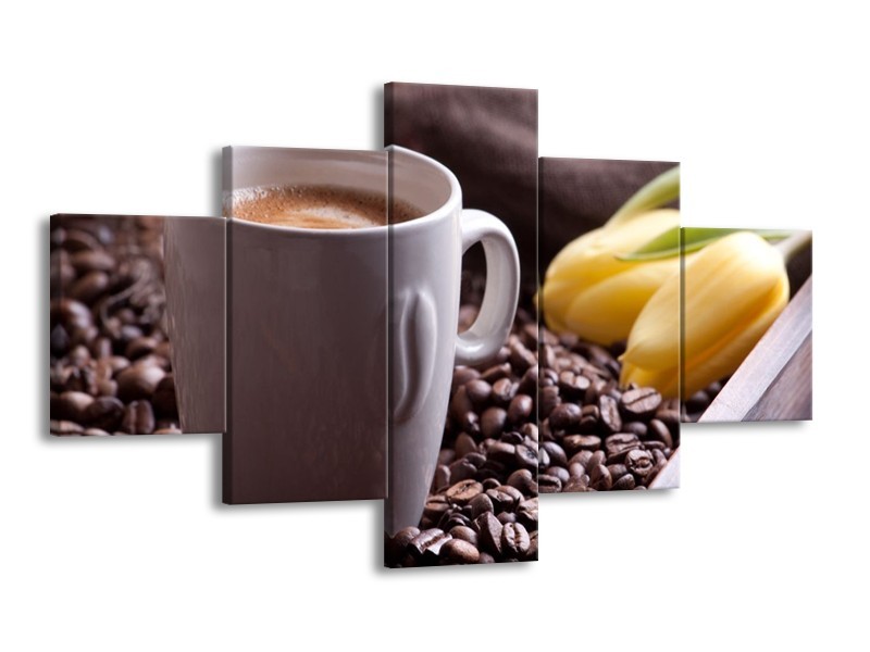 Canvas schilderij Koffie | Wit, Bruin | 125x70cm 5Luik