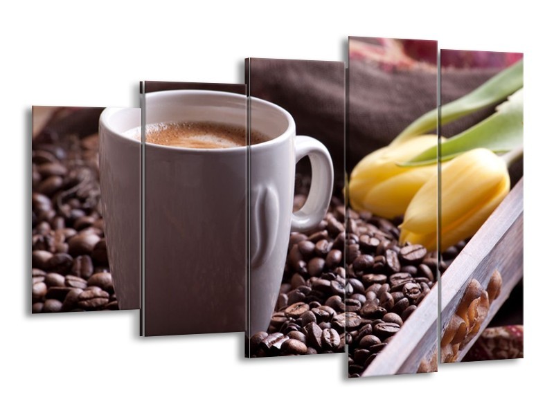 Canvas schilderij Koffie | Wit, Bruin | 150x100cm 5Luik