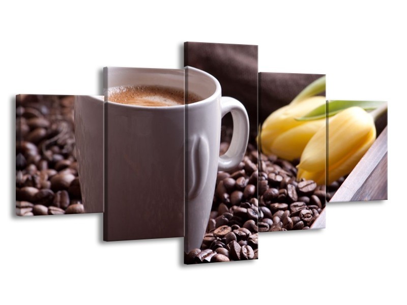 Canvas schilderij Koffie | Wit, Bruin | 150x80cm 5Luik