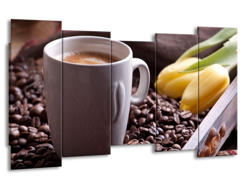 Canvas schilderij Koffie | Wit, Bruin | 150x80cm 5Luik