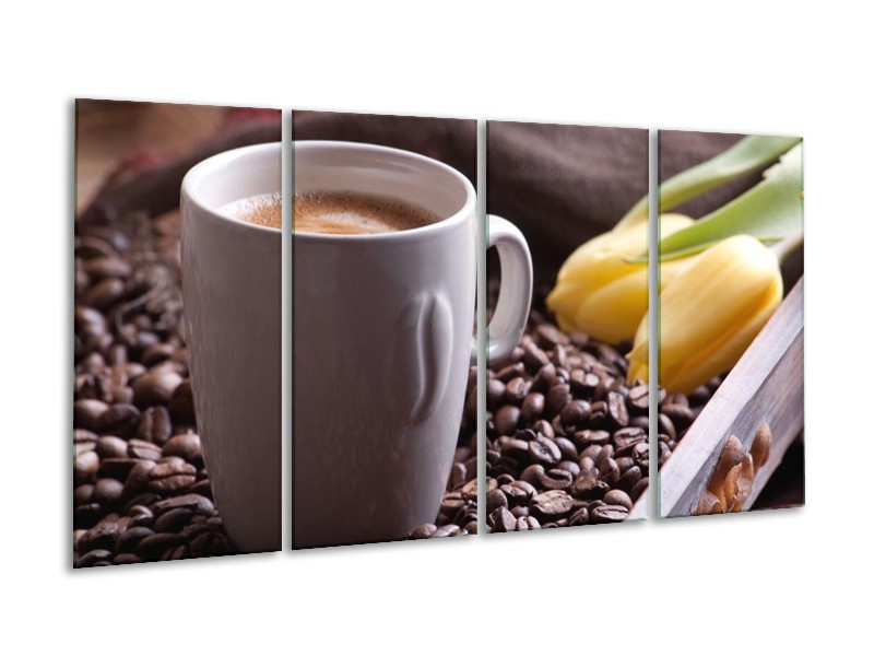 Canvas schilderij Koffie | Wit, Bruin | 160x80cm 4Luik