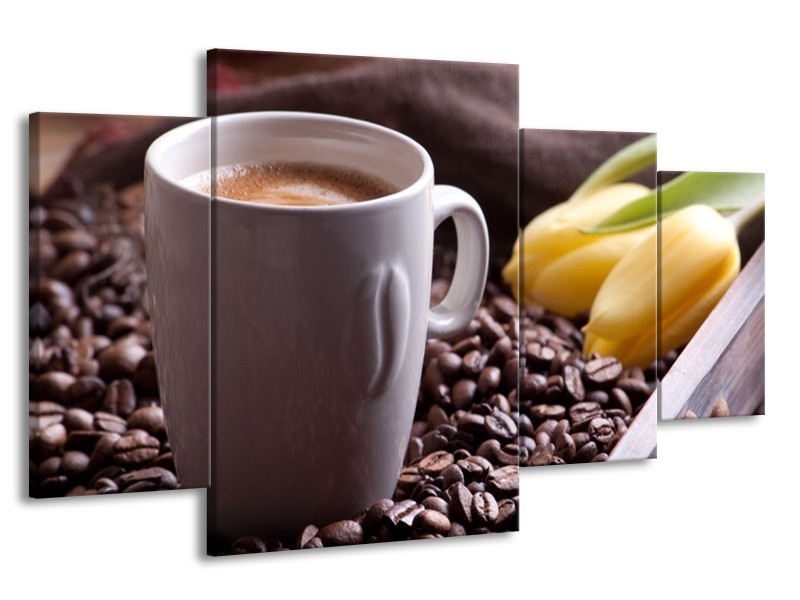 Canvas schilderij Koffie | Wit, Bruin | 160x90cm 4Luik