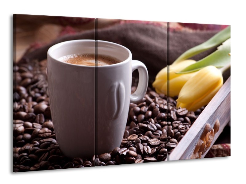 Canvas schilderij Koffie | Wit, Bruin | 165x100cm 3Luik