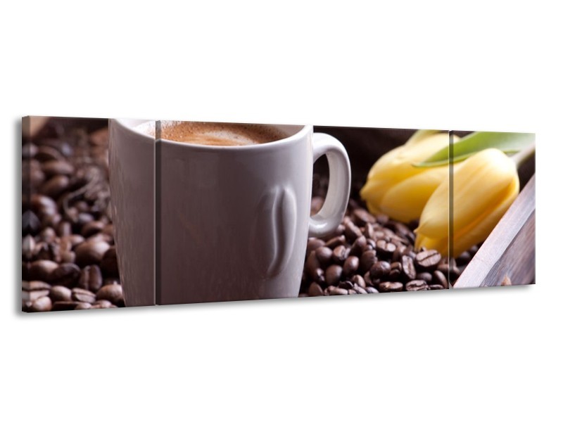 Canvas schilderij Koffie | Wit, Bruin | 170x50cm 3Luik