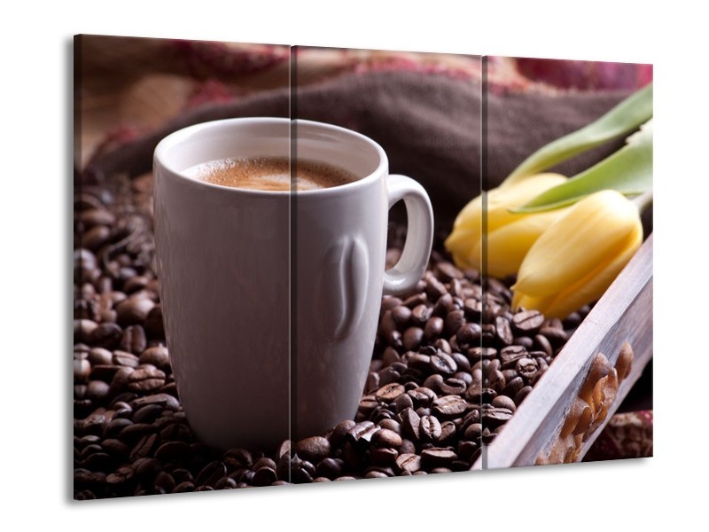 Canvas schilderij Koffie | Wit, Bruin | 90x60cm 3Luik