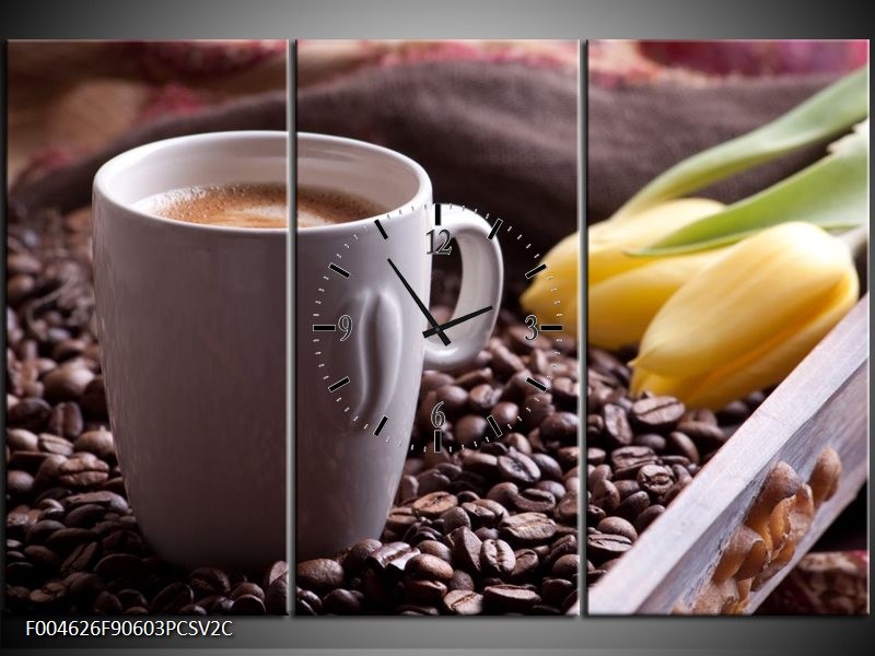 Klok schilderij Koffie | Wit, Bruin | 90x60cm 3Luik