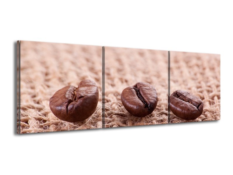 Canvas schilderij Koffie | Wit, Bruin | 150x50cm 3Luik