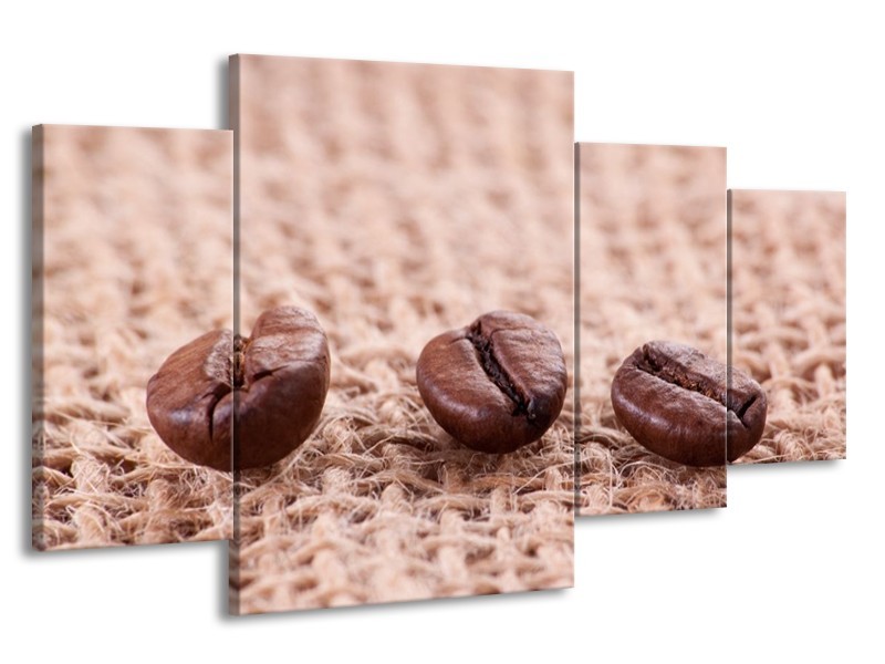 Canvas schilderij Koffie | Wit, Bruin | 160x90cm 4Luik
