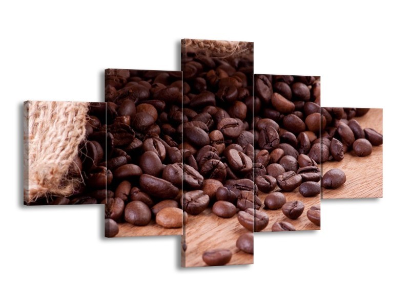 Canvas schilderij Koffie | Wit, Bruin | 125x70cm 5Luik