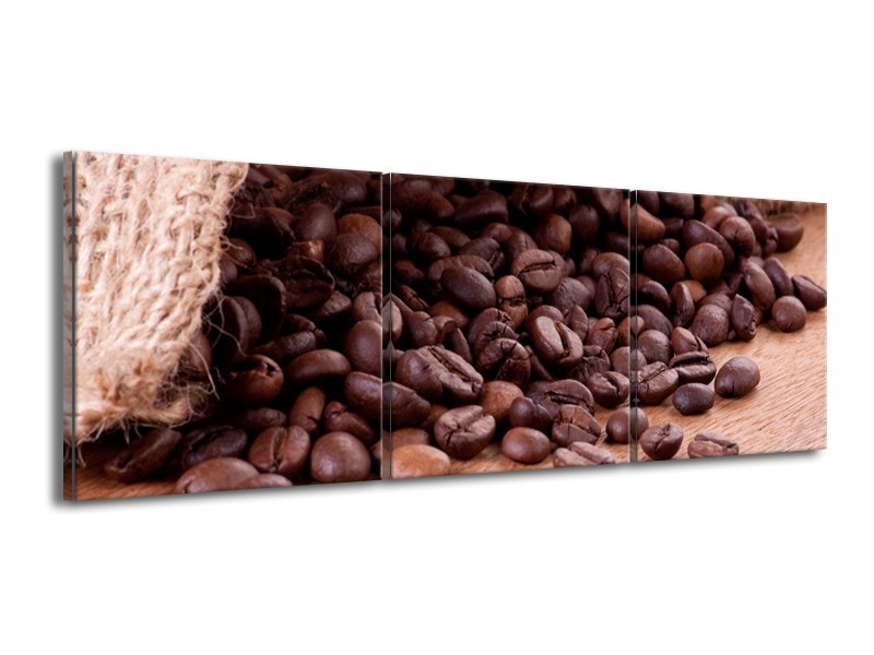 Canvas schilderij Koffie | Wit, Bruin | 150x50cm 3Luik