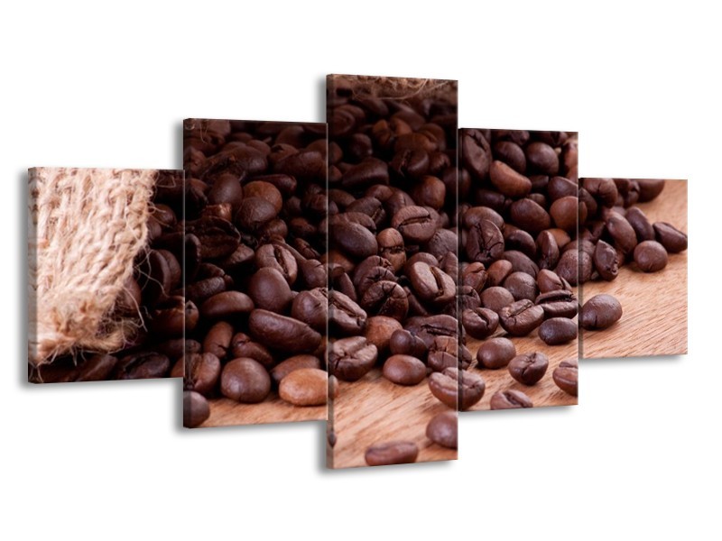 Canvas schilderij Koffie | Wit, Bruin | 150x80cm 5Luik