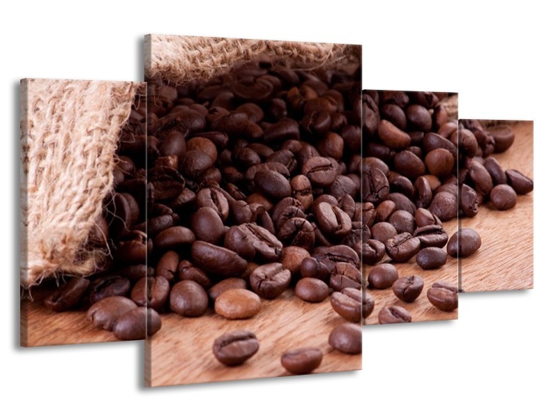 Canvas schilderij Koffie | Wit, Bruin | 160x90cm 4Luik