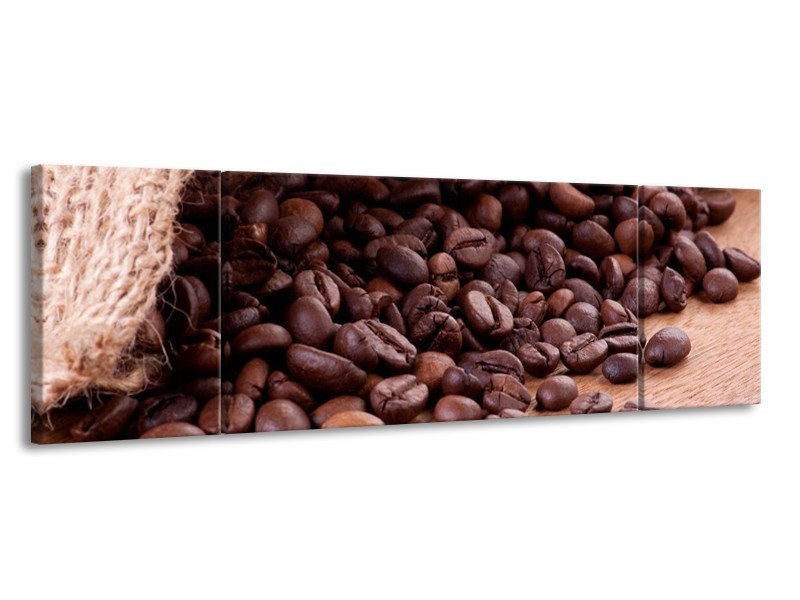 Canvas schilderij Koffie | Wit, Bruin | 170x50cm 3Luik