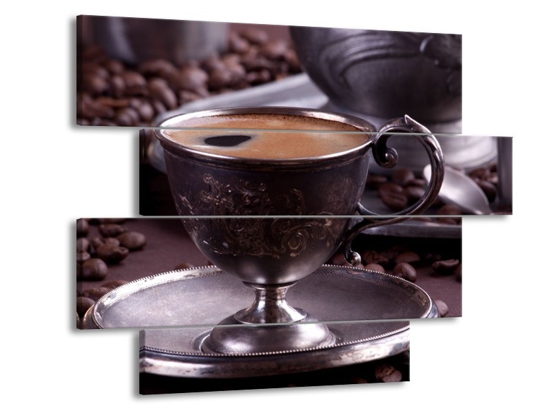 Canvas schilderij Koffie | Wit, Bruin | 115x85cm 4Luik