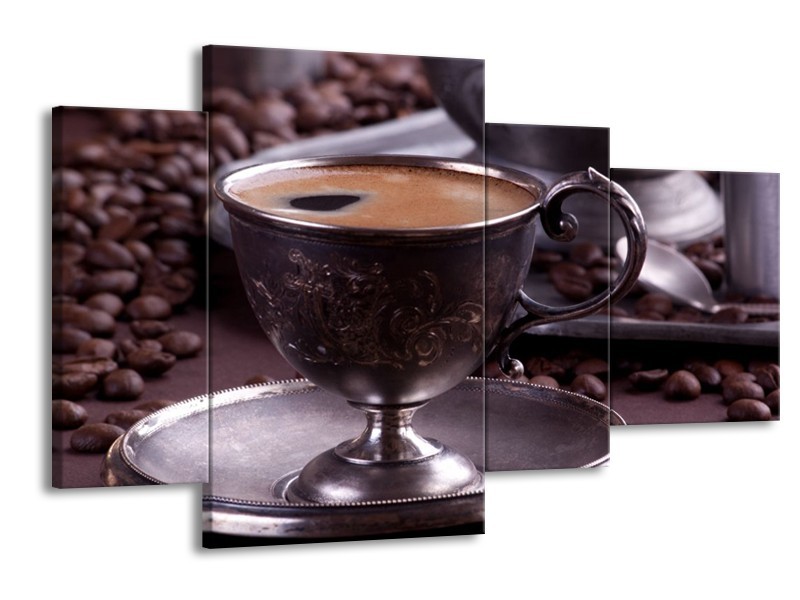 Canvas schilderij Koffie | Wit, Bruin | 120x75cm 4Luik